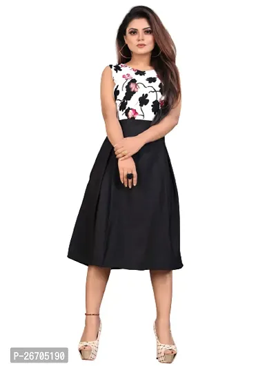 Stylish White Poly Crepe Printed A-Line Dress For Women-thumb0