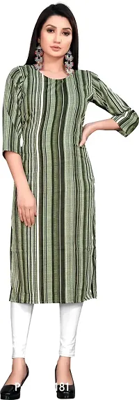 Attractive Olive Striped Crepe Straight Kurta For Women-thumb0