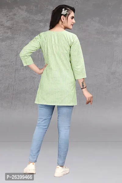 Attractive Green Striped Khadi Cotton Short Kurta For Women-thumb2