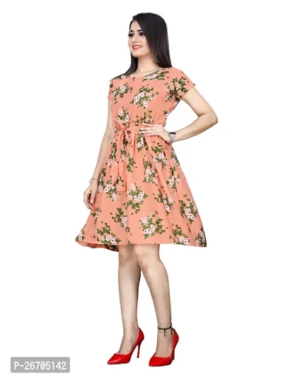 Stylish Pink Poly Crepe Printed A-Line Dress For Women-thumb0