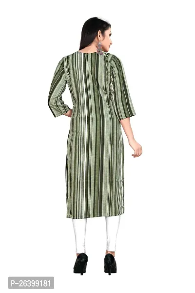 Attractive Olive Striped Crepe Straight Kurta For Women-thumb2