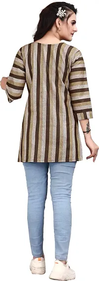 Attractive Brown Striped Khadi Cotton Short Kurta For Women-thumb1