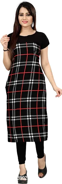 Attractive Multicoloured Checked Crepe Straight Kurta For Women-thumb0