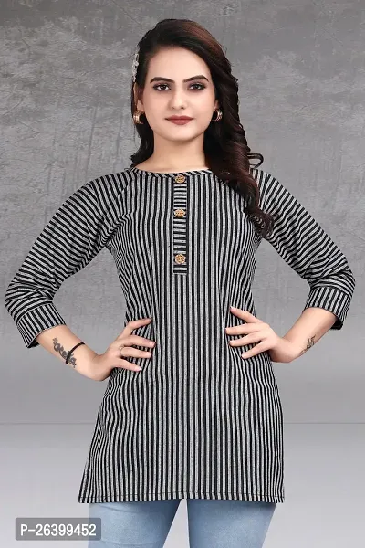 Attractive Multicoloured Striped Khadi Cotton Short Kurta For Women-thumb2
