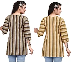 Attractive Multicoloured Striped Cotton Linen Short Kurta Pack Of 2-thumb1