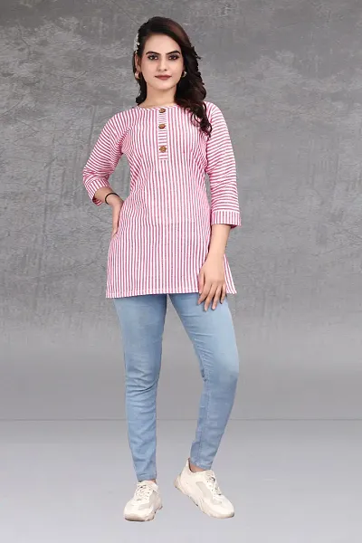 Attractive Striped Khadi Short Kurta For Women