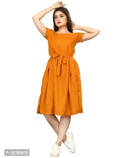 Stylish Orange Poly Crepe Printed A-Line Dress For Women-thumb0