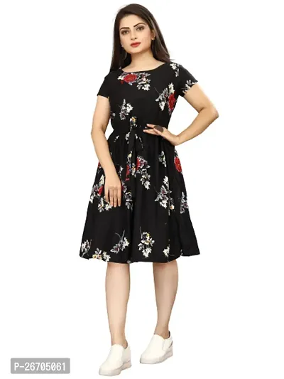 Stylish Black Poly Crepe Printed A-Line Dress For Women-thumb0