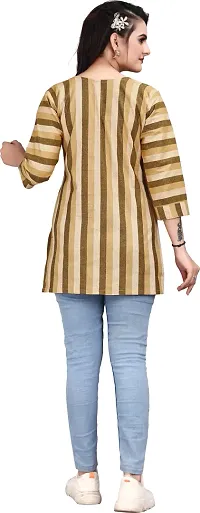 Attractive Yellow Striped Khadi Cotton Short Kurta For Women-thumb1