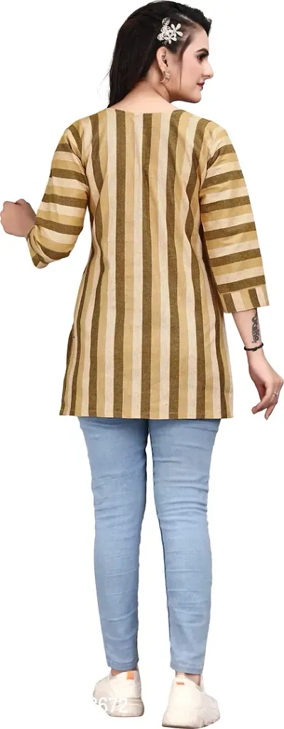 Attractive Yellow Striped Khadi Cotton Short Kurta For Women-thumb2