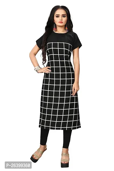 Attractive Black Printed Crepe Straight Kurta For Women-thumb0