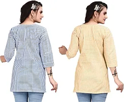 Attractive Multicoloured Striped Cotton Linen Short Kurta Pack Of 2-thumb1