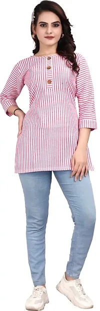 Attractive Striped Linen Short Kurta For Women