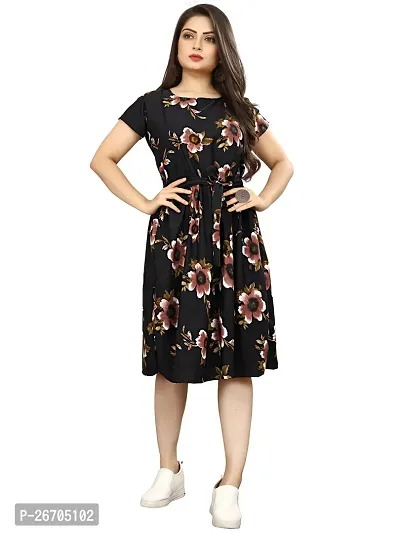 Stylish Black Poly Crepe Printed A-Line Dress For Women-thumb0