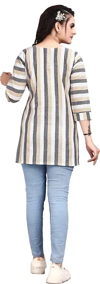 Attractive Grey Striped Khadi Cotton Short Kurta For Women-thumb1