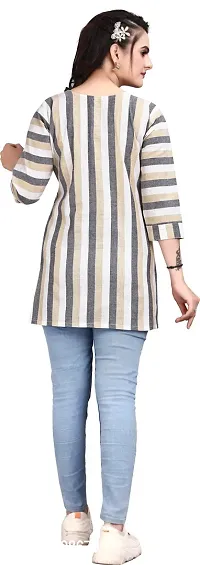 Attractive Grey Striped Khadi Cotton Short Kurta For Women-thumb2