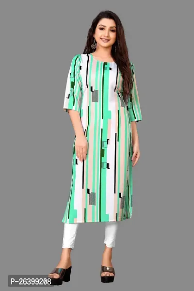 Attractive Green Striped Crepe Straight Kurta For Women