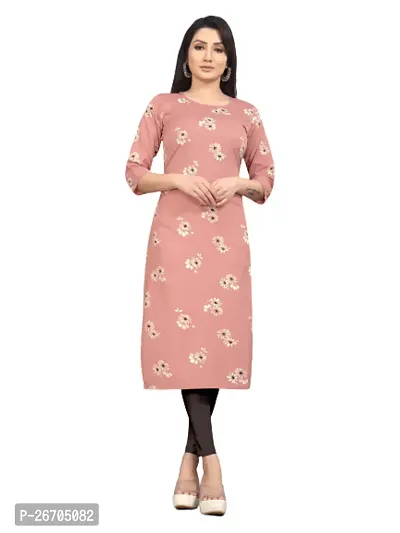 Stylish Pink Poly Crepe Printed A-Line Dress For Women