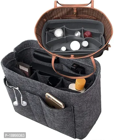 GREENSHEEP Women Felt Purse Organizer Insert for Ladies Handbag, Tote, Hobo Bag Storage Purse Divider, Multiple Storage Compartment - Dark Grey(8.85x4.5x5.5) inch (Small)-thumb4