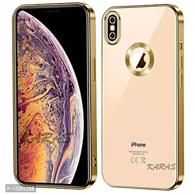 Electroplated Logo View | Slim Shockproof | Soft TPU | Anti-Yellow Back Case Cover Compatible with iPhone X (GOLD)-thumb0