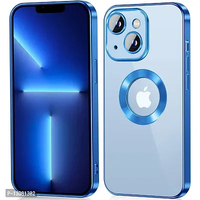 iPhone 13-Blue Metal Plating Lens Protection Chrome,Silicone Magnetic Wireless Charging Phone Transparent Case Soft Shockproof Ring Logo...