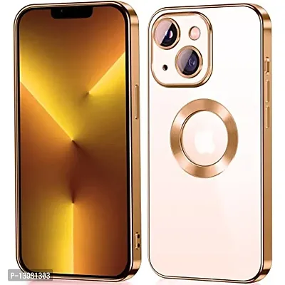 iPhone 13-Rose Gold Metal Plating Lens Protection Chrome,Silicone Magnetic Wireless Charging Phone Transparent Case Soft Shockproof Ring