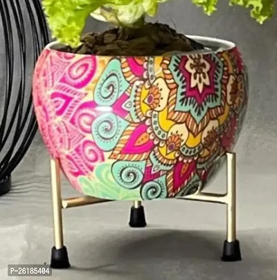 Traditional Rangoli Metal Flower Pot for Living Room