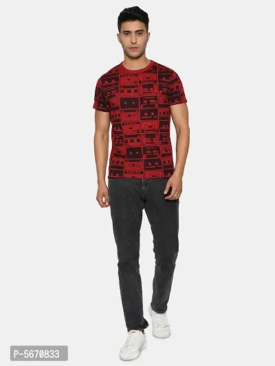 Stylish Cotton Red Printed Half Sleeves T-shirt For Men-thumb3