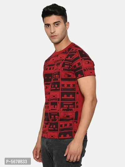 Stylish Cotton Red Printed Half Sleeves T-shirt For Men-thumb0