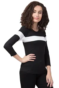 Reliable Black Self Pattern Cotton Regular Fit Women's T-Shirt-thumb3