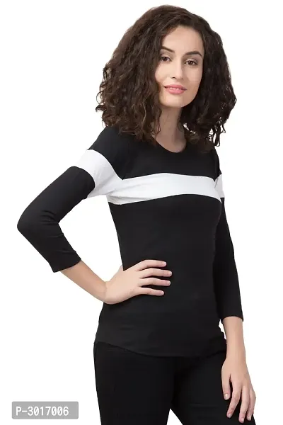 Reliable Black Self Pattern Cotton Regular Fit Women's T-Shirt-thumb4