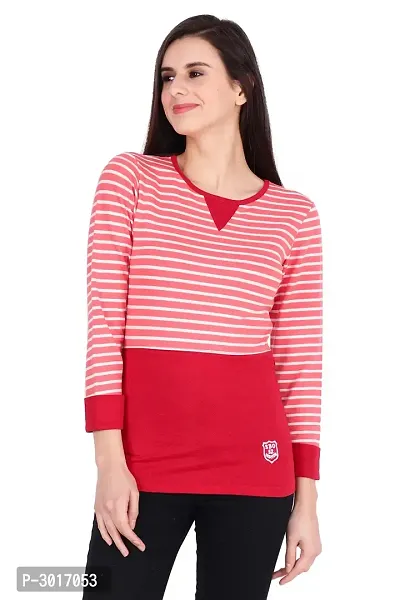 Reliable Red Striped Cotton Women's T-Shirt-thumb0