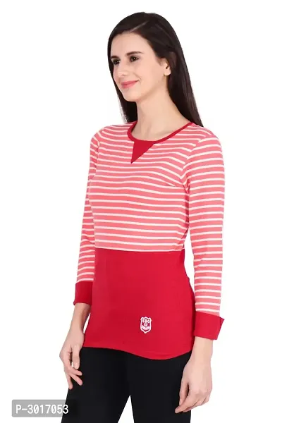 Reliable Red Striped Cotton Women's T-Shirt-thumb3