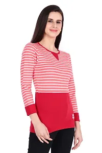 Reliable Red Striped Cotton Women's T-Shirt-thumb3