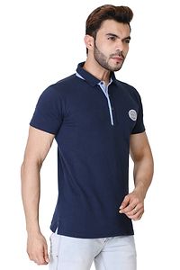 Men's Navy Blue Cotton Solid Polos T-Shirt-thumb2