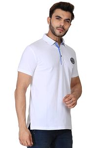 Men's Off White Cotton Solid Polos T-Shirt-thumb2