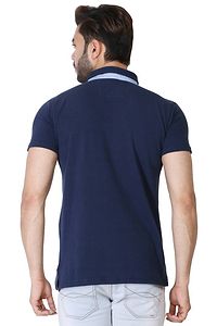 Men's Navy Blue Cotton Solid Polos T-Shirt-thumb1