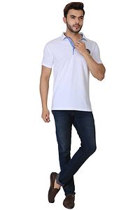 Men's Off White Cotton Solid Polos T-Shirt-thumb3