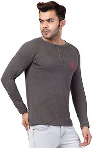 Men's Grey Cotton Solid Henley Tees-thumb2