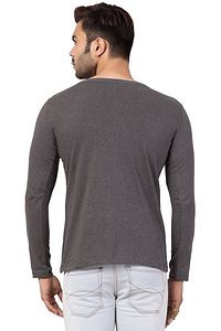 Men's Grey Cotton Solid Henley Tees-thumb1