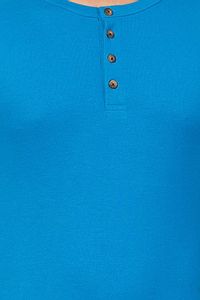 Men's Blue Cotton Solid Henley Tees-thumb3