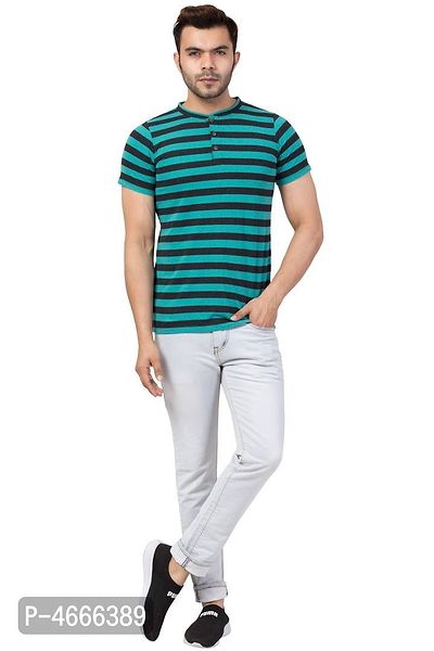 Men's Multicoloured Cotton Striped Henley Tees-thumb0