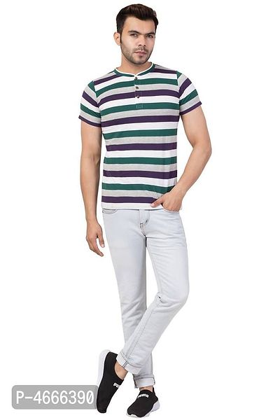 Men's Multicoloured Cotton Striped Henley Tees