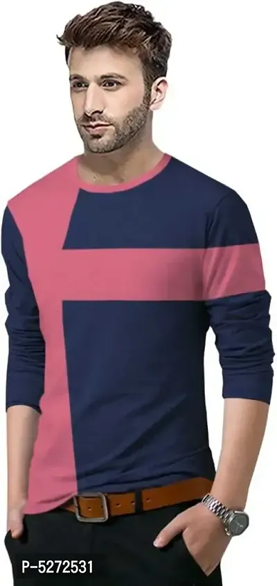 Stylish Cotton Pink Solid Full Sleeves Round Neck T-shirt For Men-thumb3