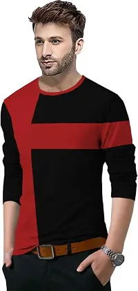 Stylish Cotton Red Solid Full Sleeves Round Neck T-shirt For Men-thumb2