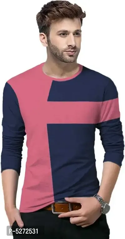 Stylish Cotton Pink Solid Full Sleeves Round Neck T-shirt For Men-thumb0