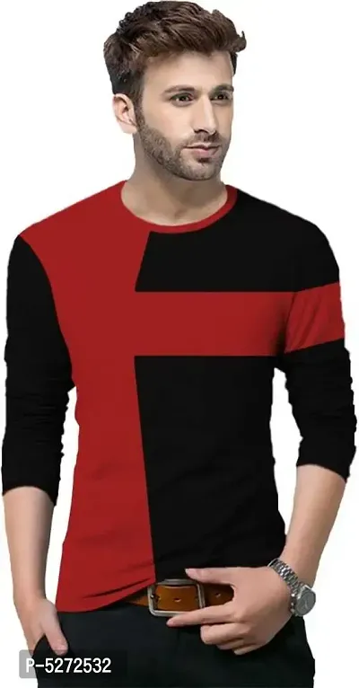 Stylish Cotton Red Solid Full Sleeves Round Neck T-shirt For Men