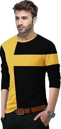 Stylish Cotton Yellow Solid Full Sleeves Round Neck T-shirt For Men-thumb2