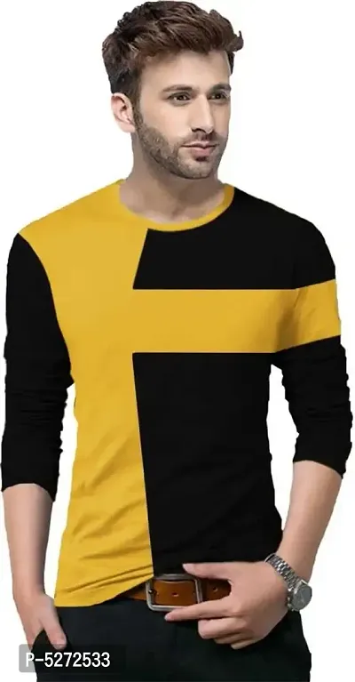 Stylish Cotton Yellow Solid Full Sleeves Round Neck T-shirt For Men