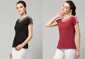 Solid Round Neck Black  Maroon Combo Women Top-thumb2